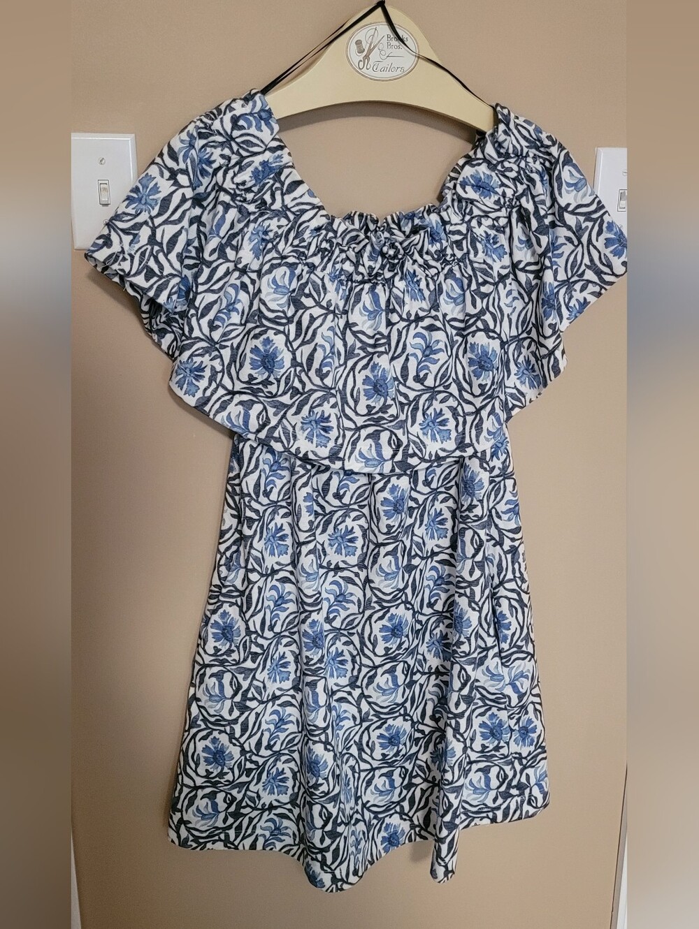 H&M White Dress with Blue Floral Print